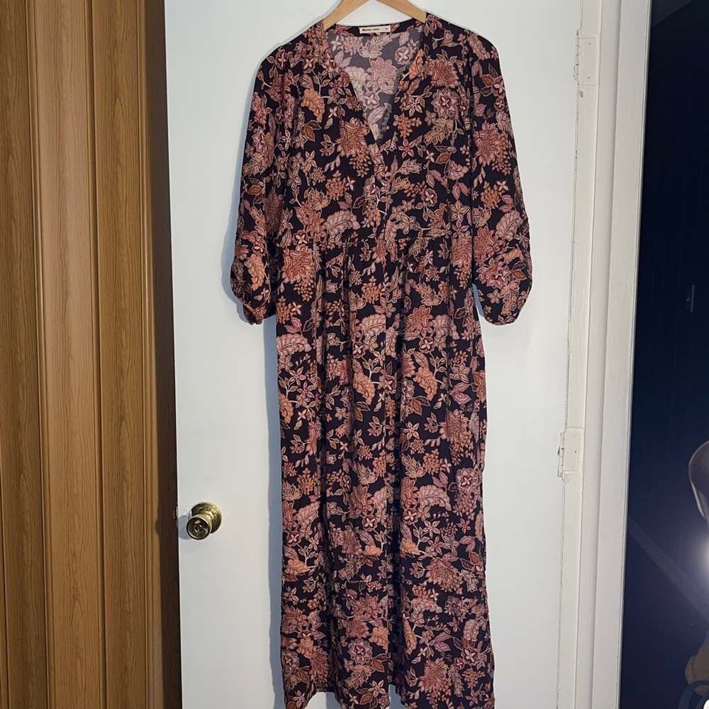 marine layer Lola burgundy floral midi dress medium - Picture 6 of 11